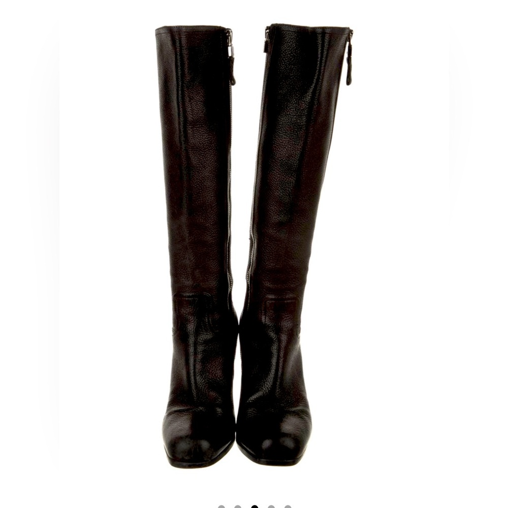 PRADA Black Pebble Leather Knee High Boots 38.5